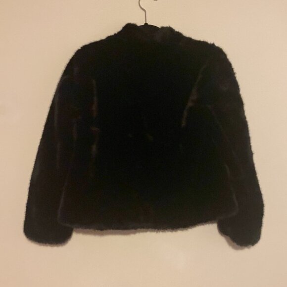 zara cropped black faux fur zip up jacket size M black - Picture 2 of 3